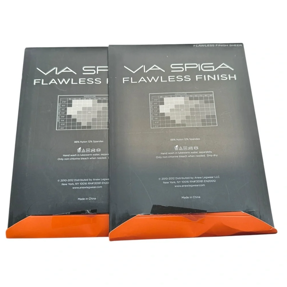 2 Pack Bundle Via Spiga Nude Flawless Finish Sheer Pantyhose Style V-7123 Size A